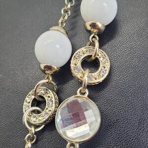 Banana Republic Long Station Necklace Women Gold White Clear Crystal Beaded Glam